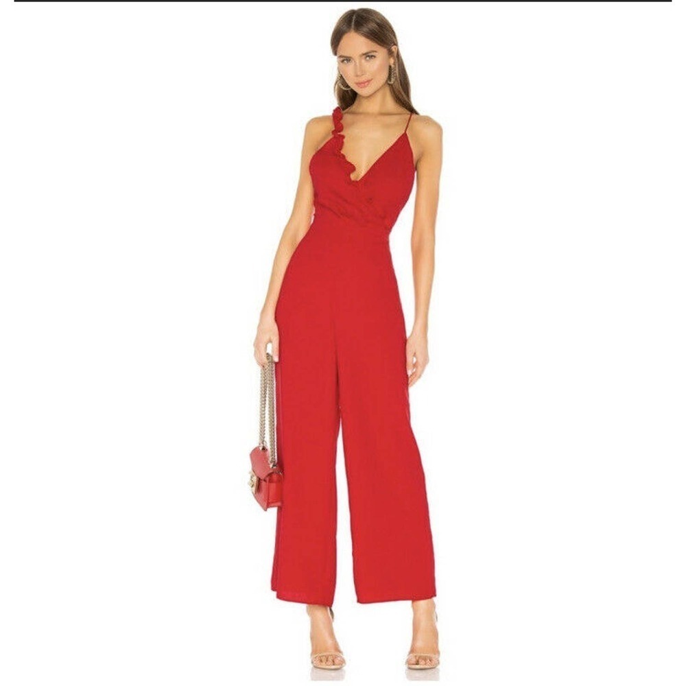 keepsake the label cherry red forget‎ you crepe jumpsuit size XS